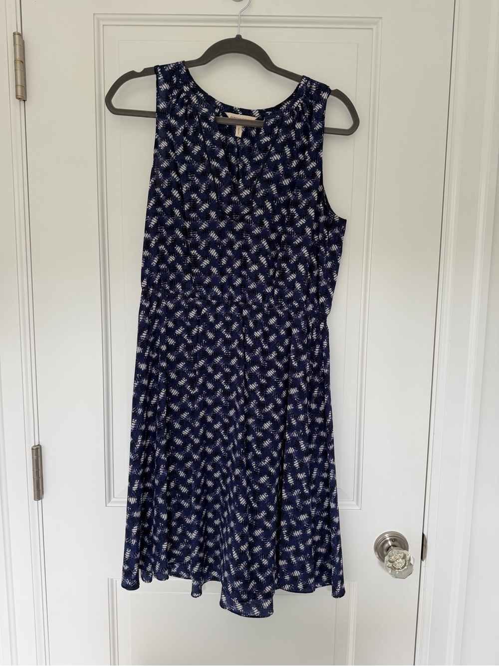Rebecca Taylor 100% Silk Navy Printed Sleeveless A-Line Dress